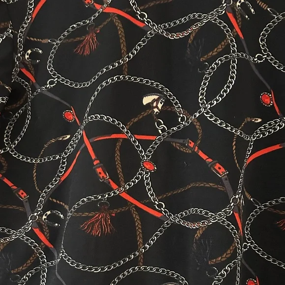 Black Equestrian Chain Print Blouse – Women’s Layered Horse Bit Pattern Top - Picture 3 of 5